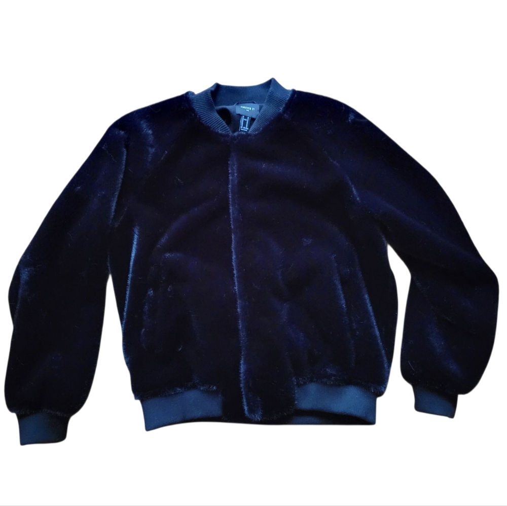 Plush Black Faux Fur Bomber Jacket